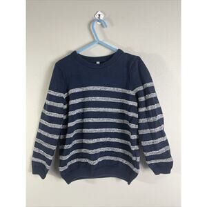 M&S Kids Boys 6-7 Knit Sweater Crew Neck Long Sleeve Blue Stripes Casual